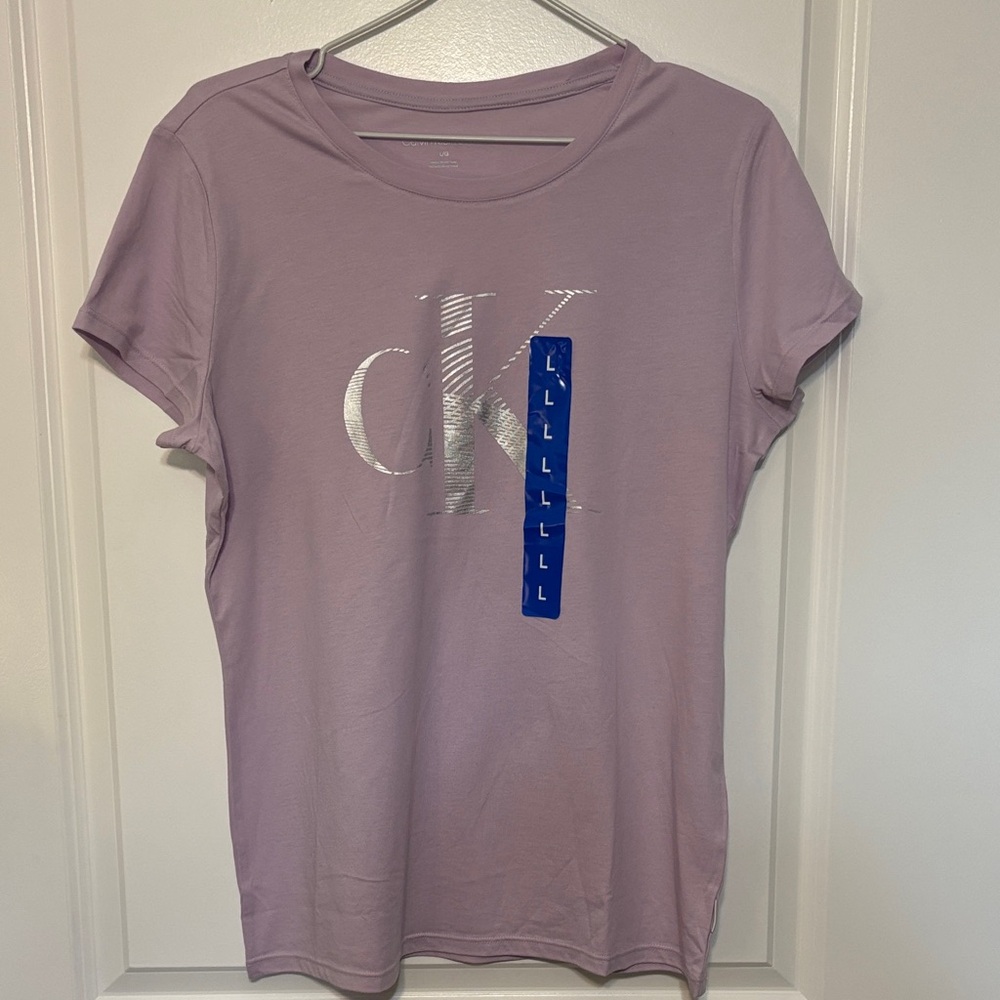 Calvin Klein Lilac Short Sleeve Tee with Metallic CK Accent